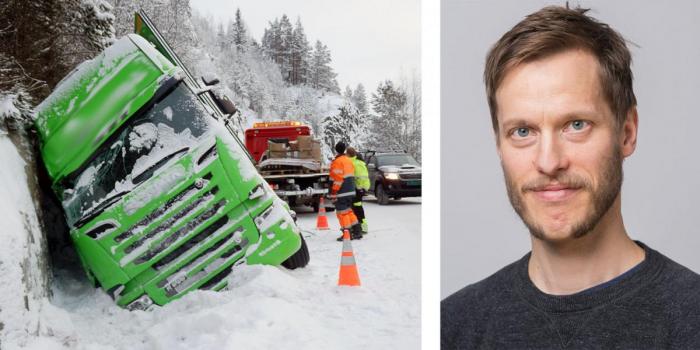 Forsker Tor-Olav Nævestad i TØI har undersøkt faktorer som kan redusere ulykker med tunge kjøretøy. Foto: NLF / TØI