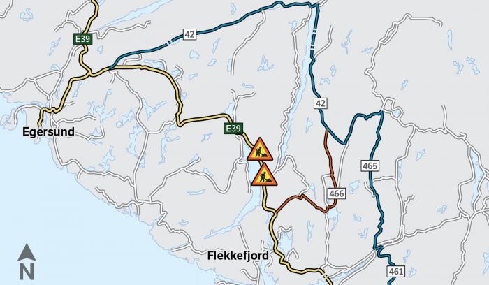 Skredsikring langs E39 i Flekkefjord - satt opp ekstra kolonner for lastebiler