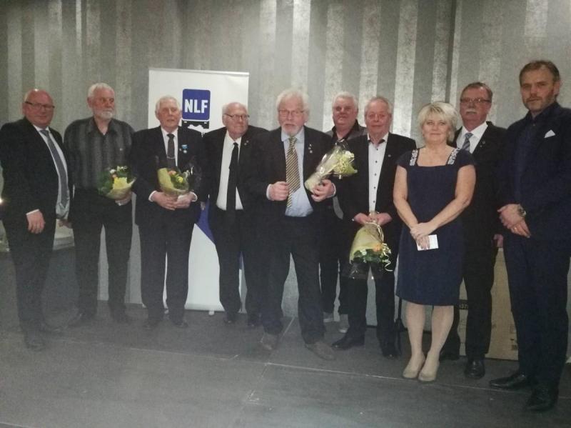 Jubilanter fra venstre: Haugland, Sjursen (40), Haugland (40), Grundekjøn(40), Grimestad(50), Telhaug(40), Gudmestad(25), Birkeland, Berg og Olafsrud