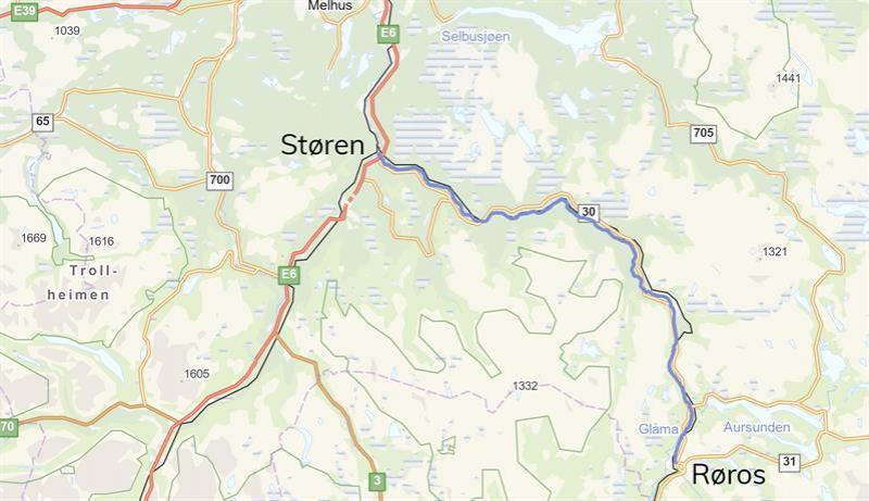 Kart som viser strekningen