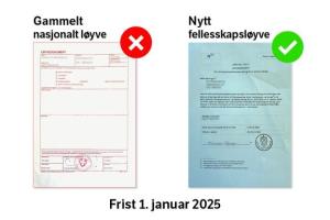 Det nye fellesskapsløyvet er blått, og kan benyttes til både nasjonal og internasjonal transport. Statens vegvesen 