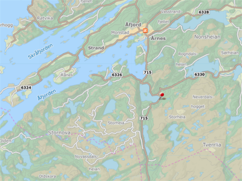 Mørrivatnet i Åfjord. Den røde vider hvor arbeidet skal gjøres
