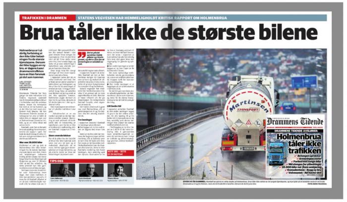 AVSLØRER: Drammens Tidende har avdekket Rambøll-rapporten. I dag har de hovedoppslag og dobbeltside på saken. Faksimile: Drammens Tidende