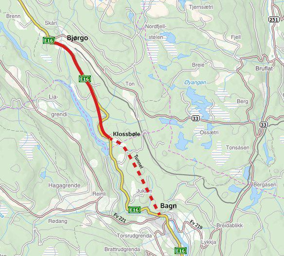 Traseen på totalt 11 kilometer vil eliminere mange av dagens trafikale problemer i Bagnskleiva. Illustrasjon: Statens vegvesen