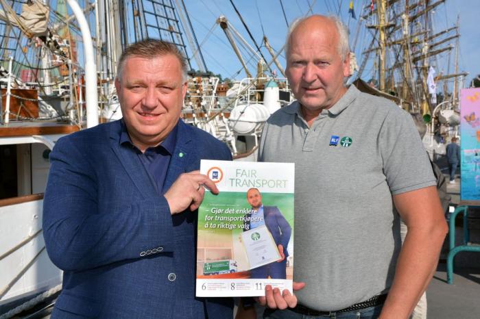 NLF-direktør Geir A. Mo og forbundsleder Tore Velten under lansering av Fair Transport tidligere i sommer. Foto: Kjell Olafsrud