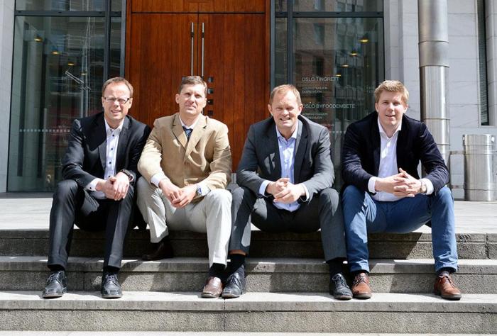 NLF-advokatene. Fra venstre: Robert Aksnes, Skjalg Røhne Halvorsen, Christian Arnkværn og Morten Alexander Pedersen. Foto: Tore Bendiksen