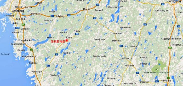 HER: Mannen i varebilen ble pågrepet i Skene, cirka seks mil sør-øst for Gøteborg.
