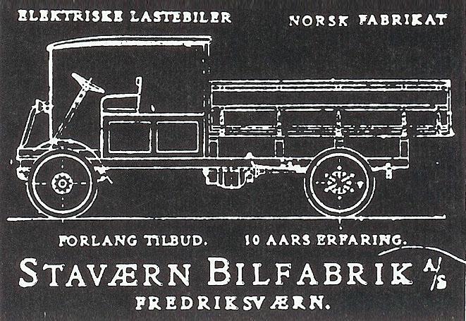 Produksjon av elektriske lastebiler har foregått også i Norge. Stavern Bilfabrikk var en viktig leverandør i mellomkrigstiden. Foto: Arkivbilde