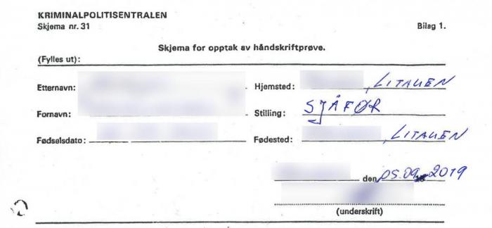 Begge sjåførene leverte håndskriftprøver som ble analysert av en skriftgransker, som senere fastslo at Vlantana Norge må ha forfalsket sjåførenes underskrifter ved en rekke anledninger.