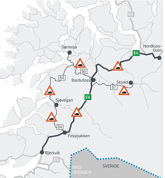 Her vil Cold Response foregå. Illustrasjon: Statens vegvesen