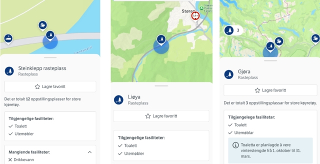 Ny oppdatering i Vegvesen Trafikk App: Toalettoversikt på rasteplasser 