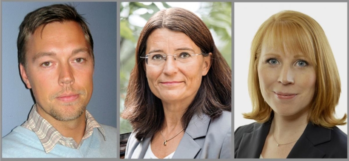 INGEN GLEDE: Rickard Gegö i Sveriges Åkeriföretag (f.v.), Carina-Håkansson i Skogsindustrierna og Annine Lööf i Centerpartiet er fortvilet over innføringen av kilometerskatt. Foto: Heléne Grynfarb, Sveriges Åkeriföretag og Riksdagsförvaltningen.
