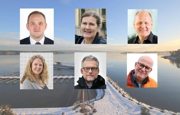 Samferdselsminister Jon Georg Dale, vegdirektør Ingrid Dahl Hovland, konsernsjef i Telenor Sigve Brekke, forskningssjef Britt Ann K. Høiskar i NILU og avdelingsdirektør for utekontroll i Statens vegvesen Kjetil Wigdel kommer alle til NLFs transportkonferanse. Jan Erik Larssen vil også i år være konferansier og generell spilloppmaker. Foto: Holmen Fjord Hotel, Stortinget, Statens vegvesen, NILU, Telenor, Stein Inge Stølen