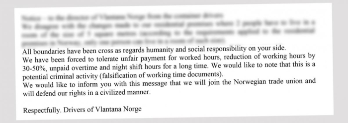 Her er det opprinnelige brevet fra Vlantana Norges sjåfører til ledelsen, sendt 17.04.2018. Teksten er oversatt fra litauisk til engelsk.