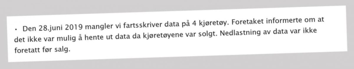 Utdrag fra Vegvesenets tilsynsrapport.