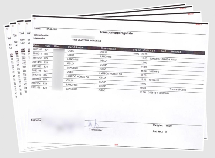 Med bunke på bunke av oppdragslister fra Postnord kan Sandra Latotinaite vise at timelistene Vlantana Norge benytter til lønnsberegning, ikke samsvarer med faktiske kjørte timer.