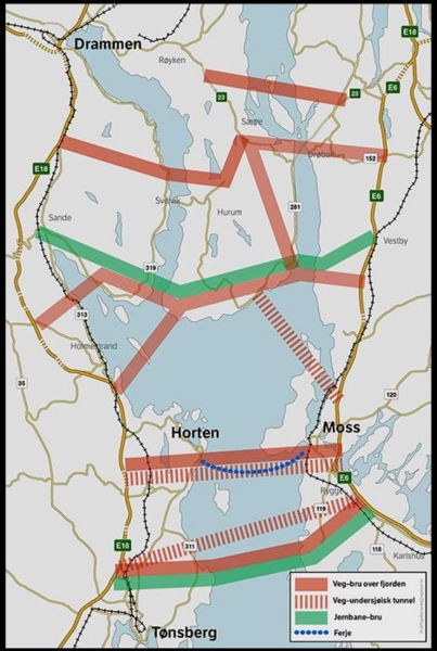 MULIGHETENE: Dette er de alternativene som synes mulig nå. Kart: Statens vegvesen