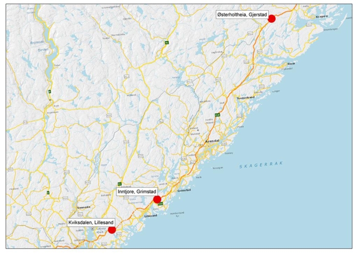 De tre bompasseringene koster til sammen 120 kroner for kjøretøy over 3500 kilo. Grunntakstene forblir uendret, men siden rabattordningen nå fjernes, økes altså kostnadene fra 60 kroner til det dobbelte fra og med 1. februar. Foto: Google Maps
