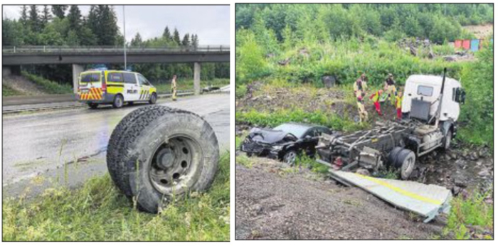 KRASJET I BRO: Slik endte ferden for en uheldig sjåfør mandag morgen. Foto: Torbjørn Olsen