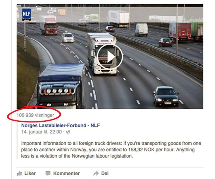 Antallet visninger mandag morgen var over 100 000. Skjermdump: Facebook.com