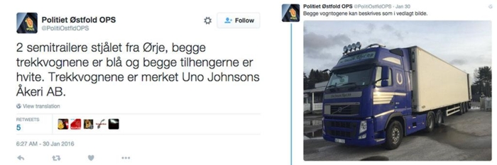 Politiet gikk ut med etterlysning på Twitter. Foto: Skjermdump