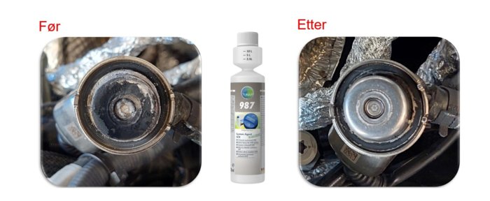 FORSKJELL: Her ser dere hvordan det ser ut før og etter tilsetting av det nye rensemiddelet. Foto: Tunap