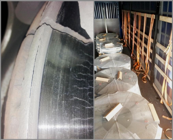 Sprekk i bremseskive og usikret last. Foto: Statens vegvesen