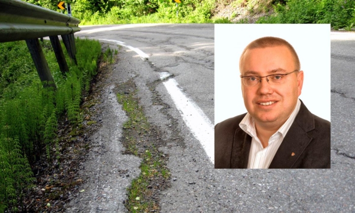 Vestfold og Telemark er et av fylkene som har vært tydeligst på at de ikke har nok midler til å holde fylkesvegene ved like. Her fra fylkesveg 306 mellom Larvik og Undrumsdal. Foto: Arbeiderpartiet / Tore Bendiksen