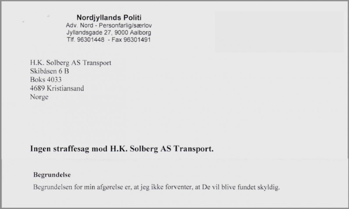 FAKSIMILE: Utdrag fra brevet fra Nordjyllans Politi.