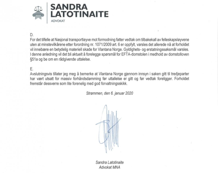 Vlantana Norge varsler i sin tilbakemelding til Statens vegvesen blant annet erstatningskrav knyttet til tapt inntekt.