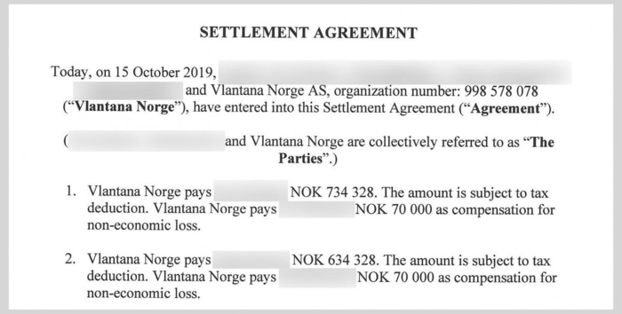 Det ble full pott for sjåførene. Her er utsnitt fra den endelige forliksavtalen som ble signert 15. oktober 2019, samme dag som Lastebil.no intervjuet Vlantana Norge på Gardermoen.