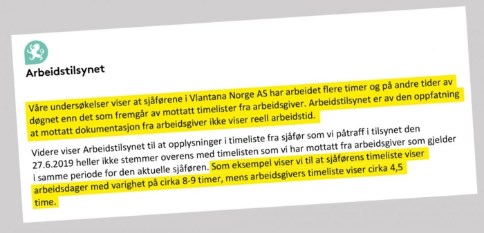 Utdrag fra Arbeidstilsynets rapport. Lastebil.nos uthevelser.