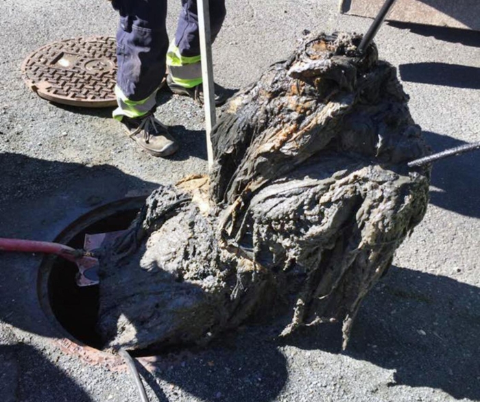 Vi har vel alle opplevd å trekke ut hårklumper fra avløpet i dusjen. Men når man må bruke kran for å hente opp pluggen, da er vi i en litt annen divisjon. Foto: Bærum Septik & Transportforretning