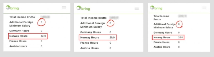Ved å overvåke lønnsutbetalinger over flere måneder, har Lastebil.no kunnet dokumentere at sjåførene ikke mottar norsk minstelønn etter innenrikskjøring i Norge. Foto: Skjermdumper gitt av varslere ansatt i Bring Trucking
