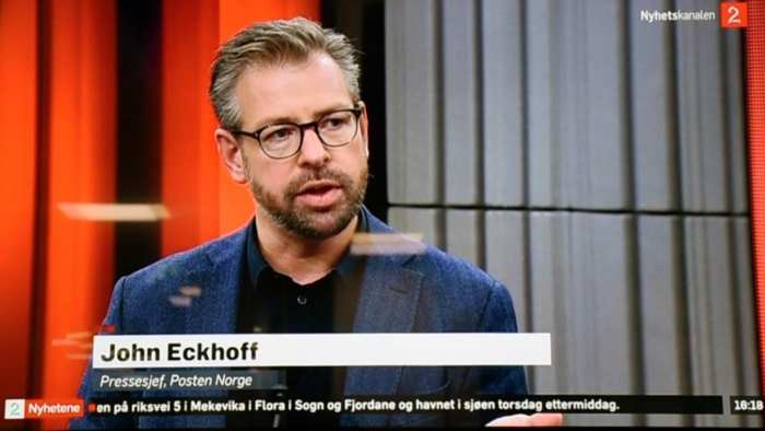 Pressesjef John Eckhoff i Posten Norge forsvarer eierskapet av Bring Trucking. Foto: Stein Inge Stølen / TV2