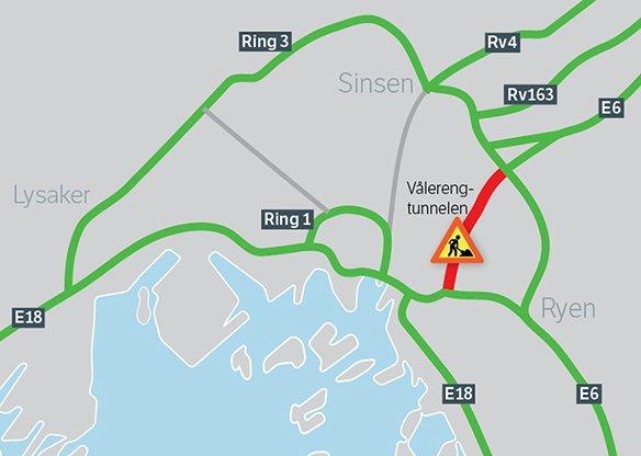 Alternative veier rundt Vålerengtunnelen. Ill.: Statens vegvesen