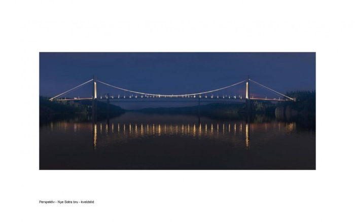 Ny Sotrabru - kveldstid. Illustrasjon: Sotra Link