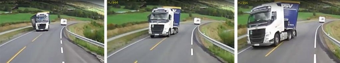 Her frontkolliderer nesten en ruspåvirket lastebilsjåfør med et møtende vogntog. Foto: Skjermdump, Youtube