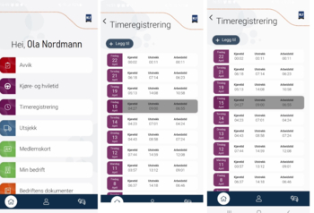 Den nye arbeidsmodulen i NLF-appen gjør den enkelt å føre timelister.